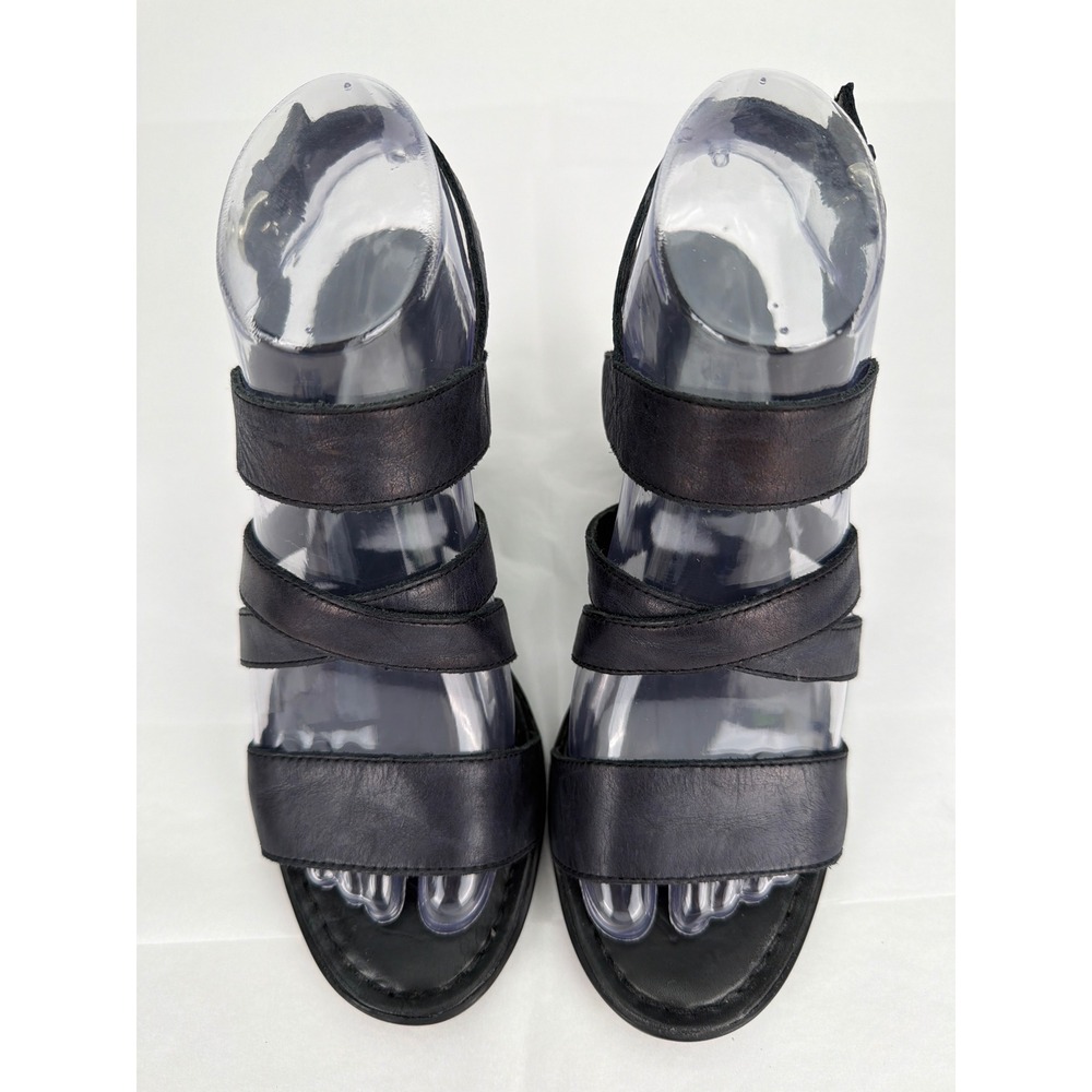 Born Strappy Block Heel Sandals Womens 9 Black Leather Gladiator Boho Comfort